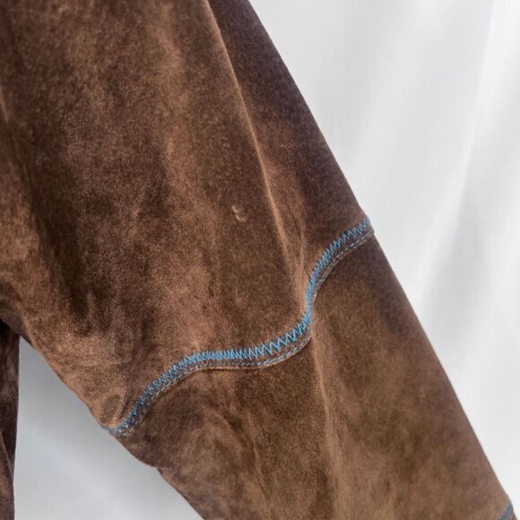 Lucid LTD Brown 100% Pig Split Leather Full Zip Embroidered Jacket Size Medium - Picture 13 of 13